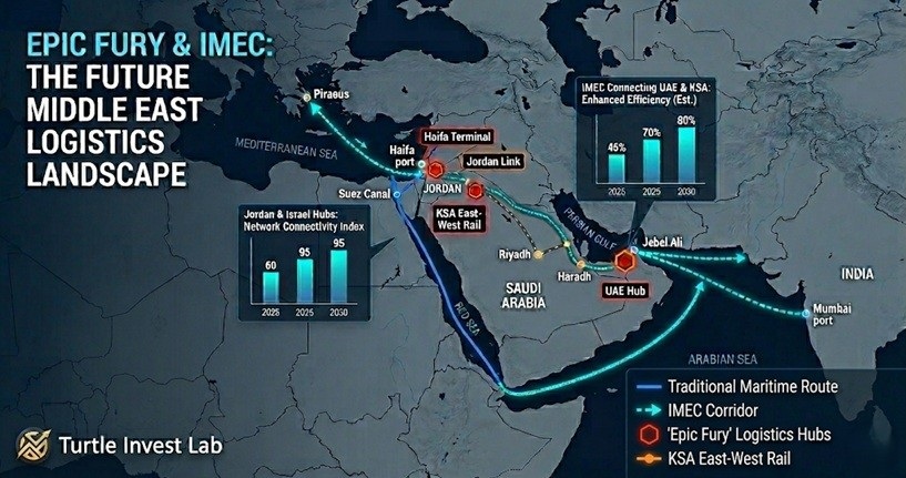 에픽 퓨리(Epic Fury) 프로젝트 및 IMEC 인도 중동 유럽 경제 회랑 물류 전략 지도